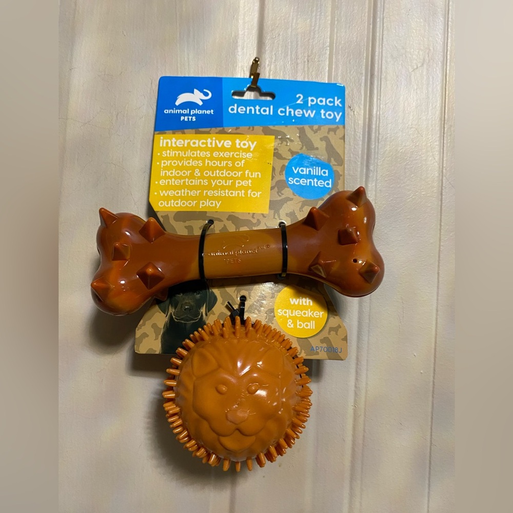 Animal Planet Set Of 2 Interactive Ball 3”  & Bone 6” Dog You With Squeaker